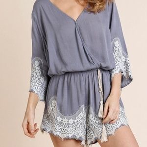 Umgee USA Size sz Small S blue and lace shorts romper 4th of July